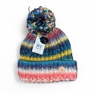 Volcom Women's Multicolored Beanie with Pom NWT